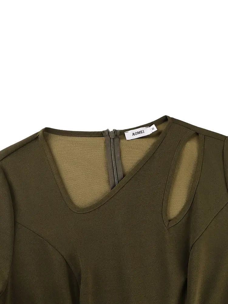 AOMEIDRESS Bodycon Fringe Dress Irregular Cutout Neck Short Sleeves