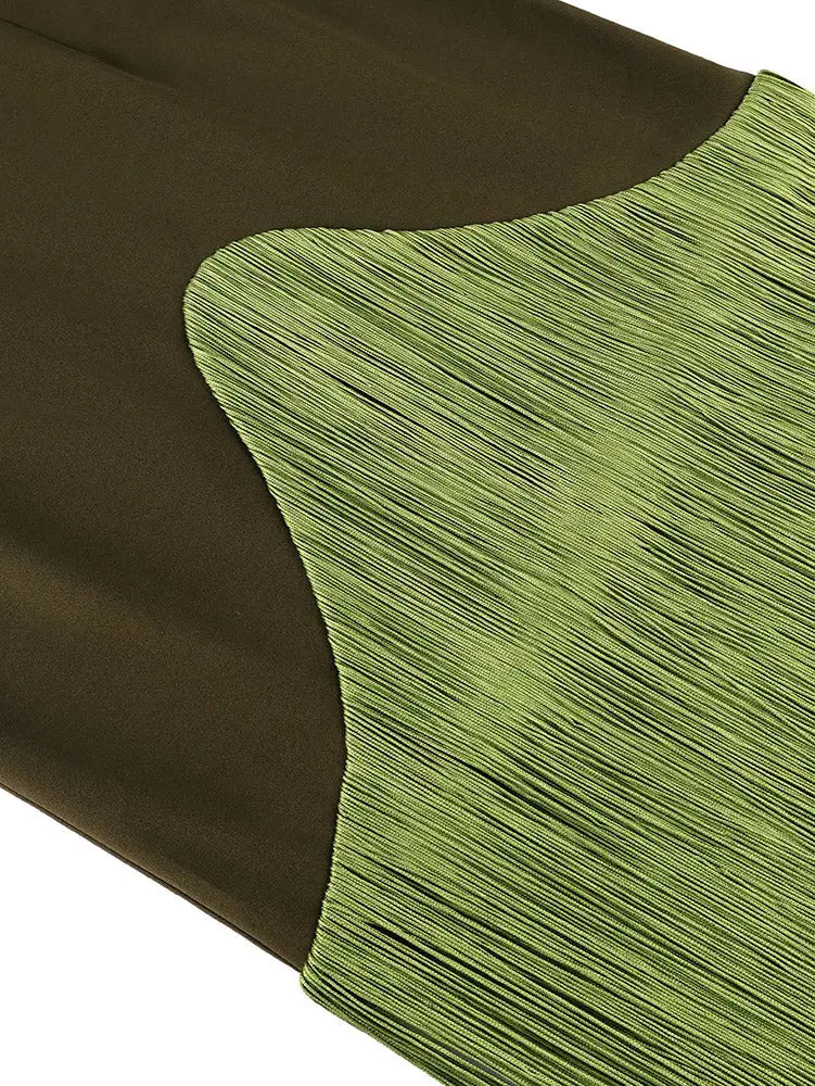 AOMEIDRESS Bodycon Fringe Dress Irregular Cutout Neck Short Sleeves