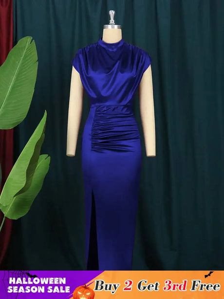 Navy Blue Ruched Long Dress
