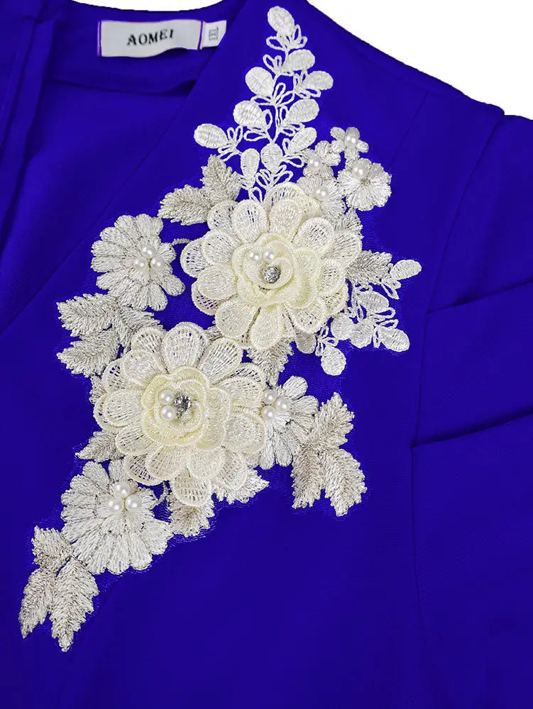 Package Hip Mermaid Dress V Neck Embroidered Puff Sleeve for Party