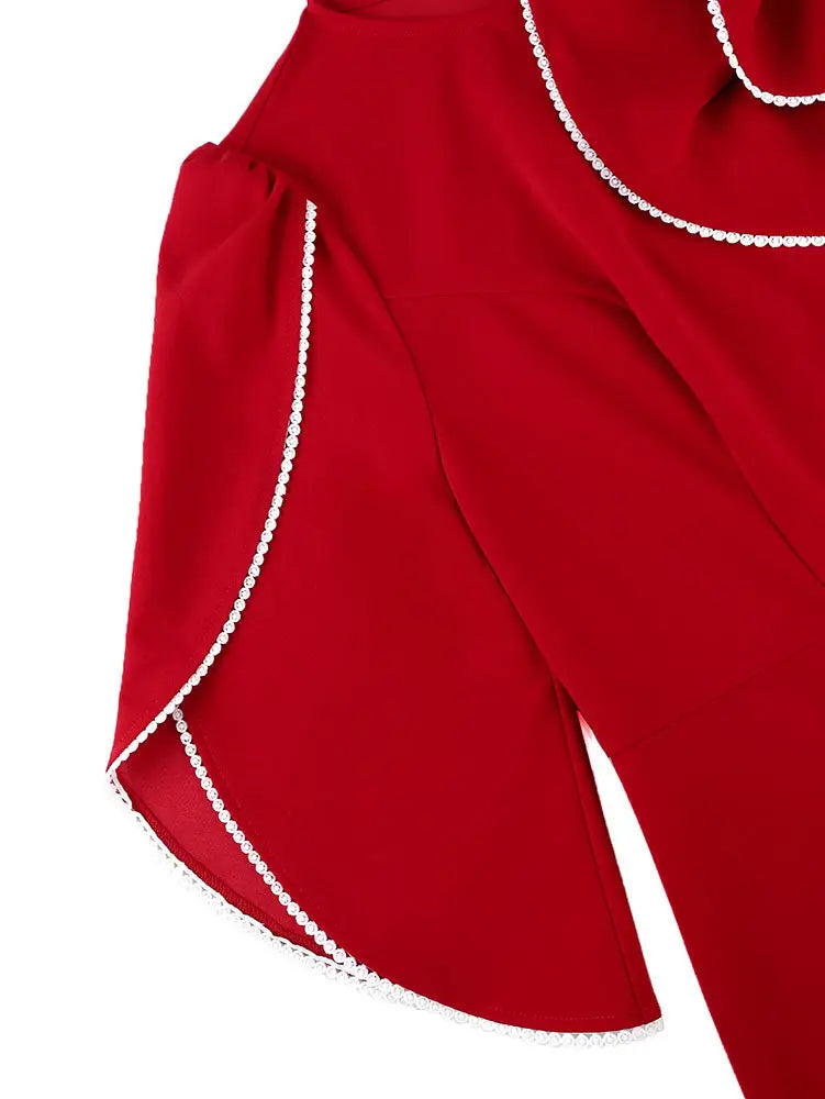 AOMEIDRESS Bodycon Red Mermaid Dress with 3D Flower for Wedding Party