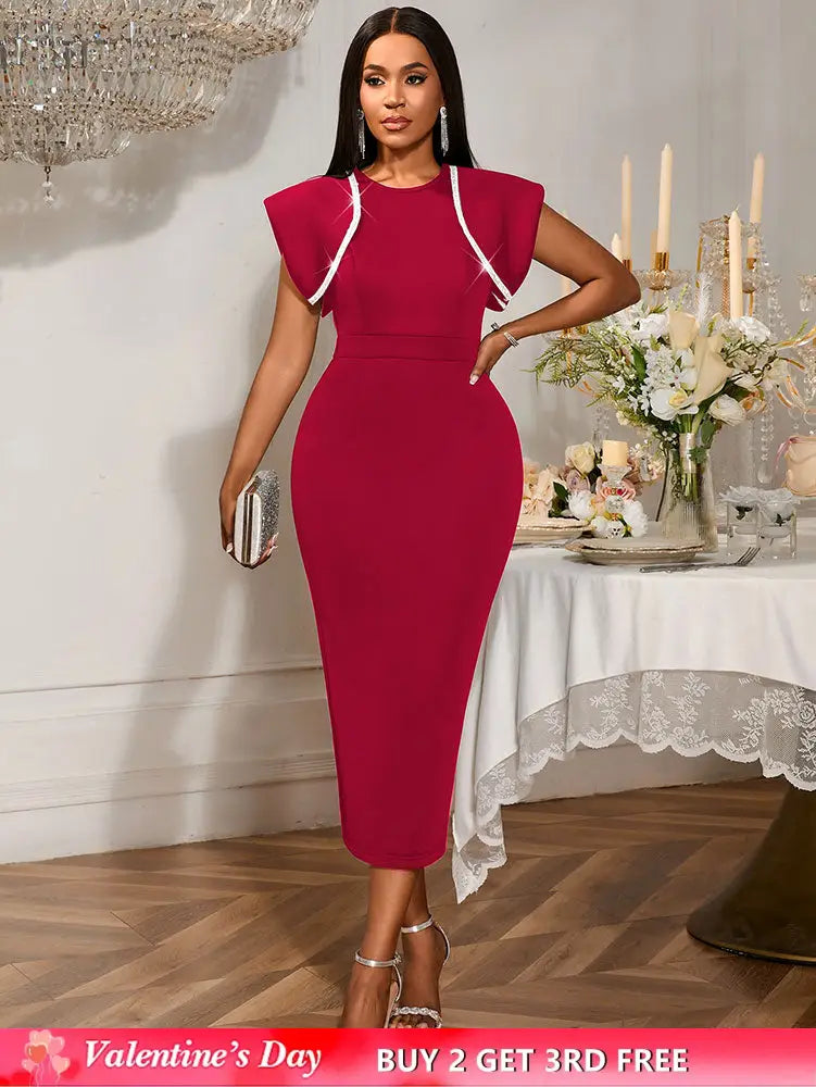 AOMEIDRESS Bodycon Sequins Dress for Wedding Guest Party Christmas DarkRed / S