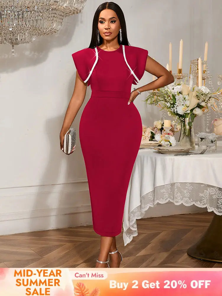 AOMEIDRESS Bodycon Sequins Dress for Wedding Guest Party Christmas DarkRed / S