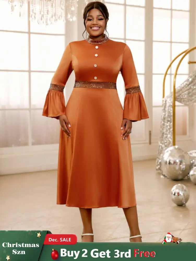 brown half high collar dresses for women