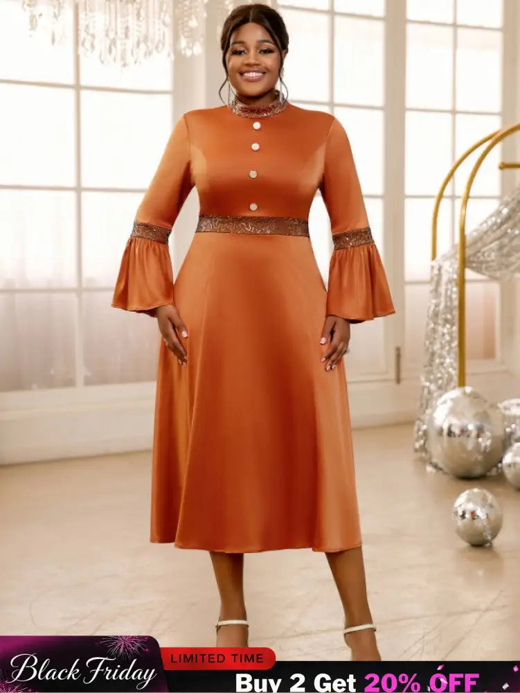 brown half high collar dresses for women