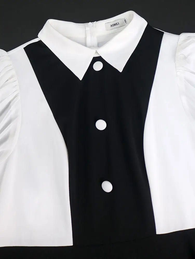 AOMEIDRESS Business Work Dresses Vintage Swing Turn-Down Collar Dress