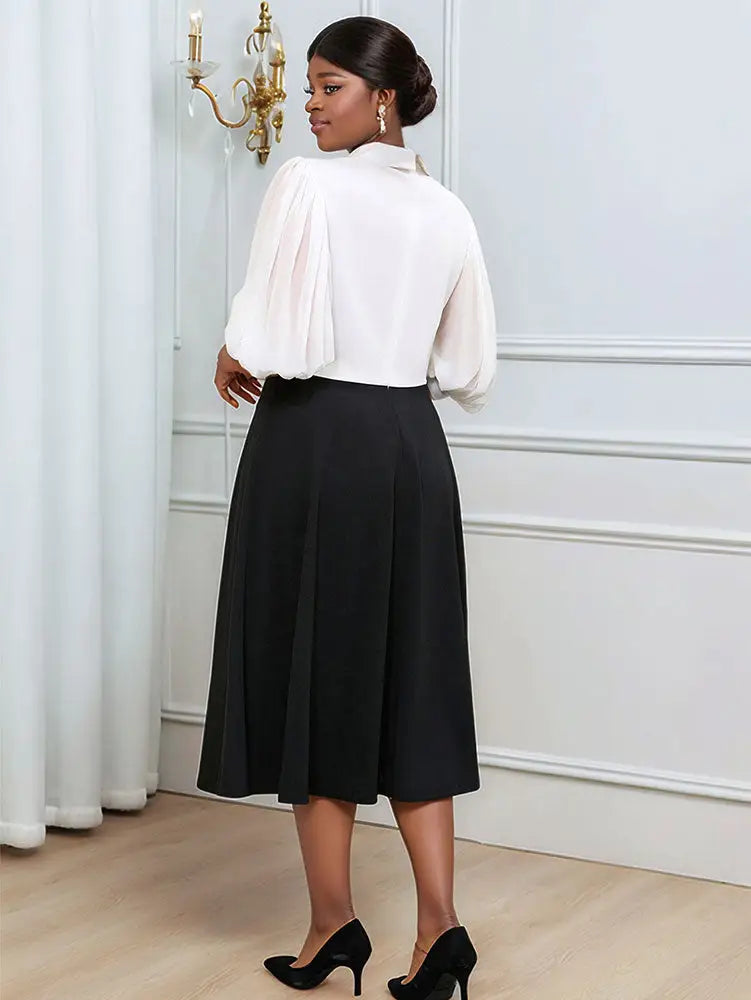 AOMEIDRESS Business Work Dresses Vintage Swing Turn-Down Collar Dress