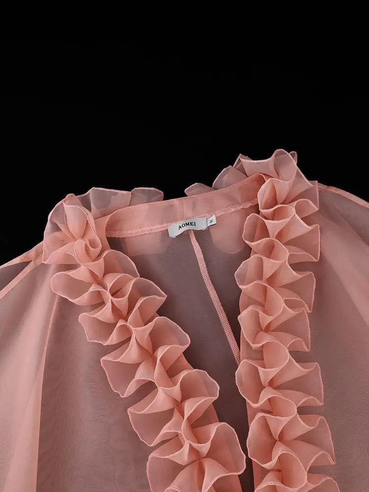 AOMEIDRESS Chic African Two Piece Set Elegant Ruffled Cape Pants