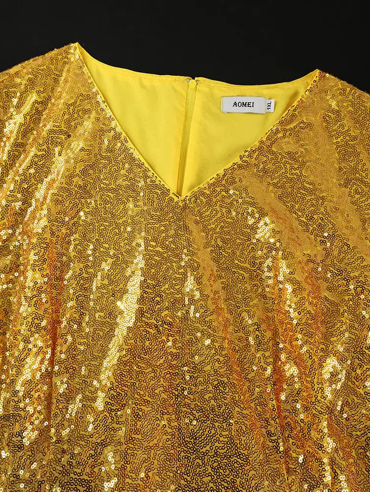 AOMEIDRESS Chic Chiffon Dress Sequin Peplum Wedding Guest Wear