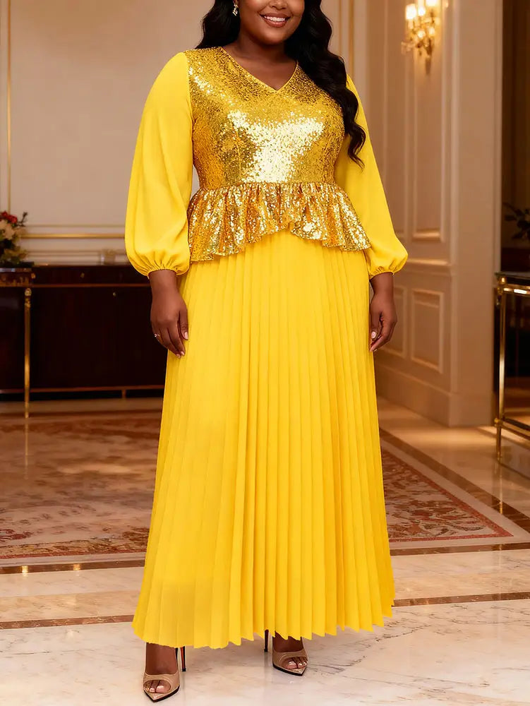 AOMEIDRESS Chic Chiffon Dress Sequin Peplum Wedding Guest Wear