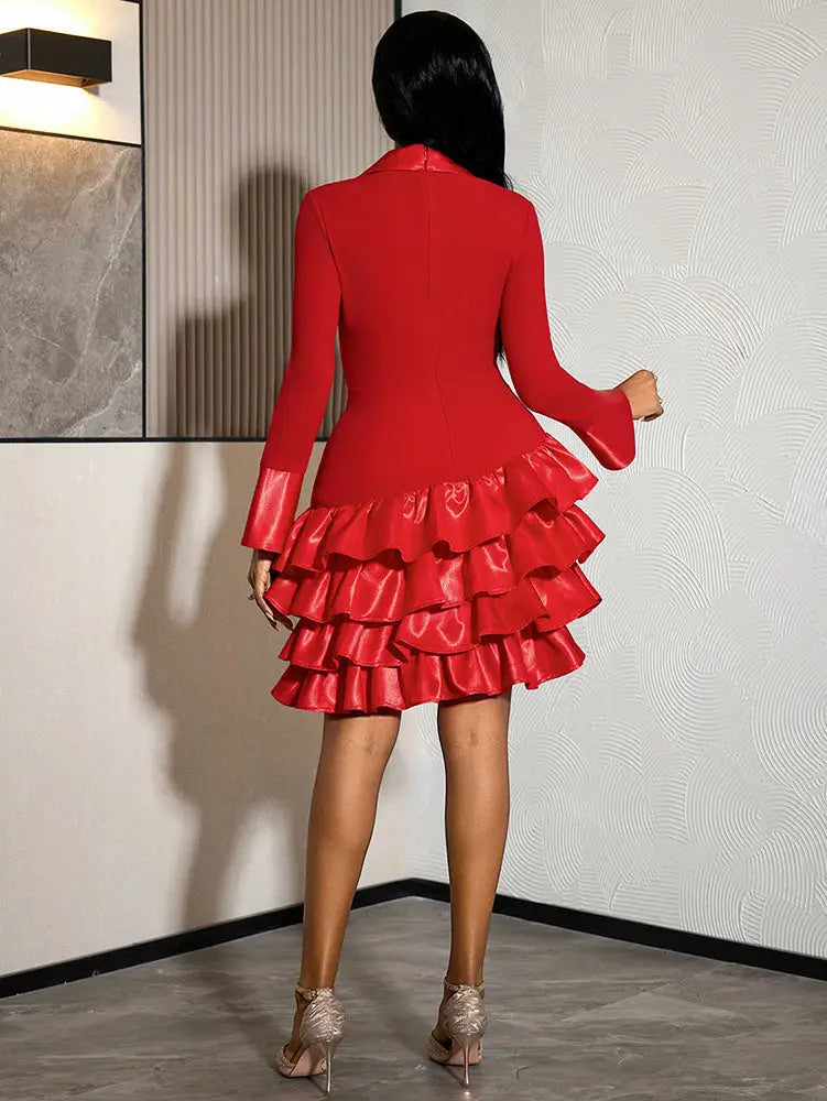 AOMEIDRESS Chic Ruffles Dress Shirt Collar Long Sleeve Party Gowns