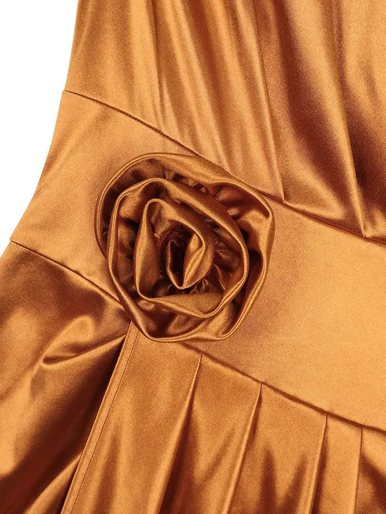 AOMEIDRESS Chic Satin Wrap Dress One Shoulder 3D Floral Formal Gowns