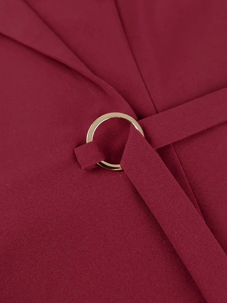 AOMEIDRESS Chic Wine Tops with Ruffled Belted Waist Evening Events