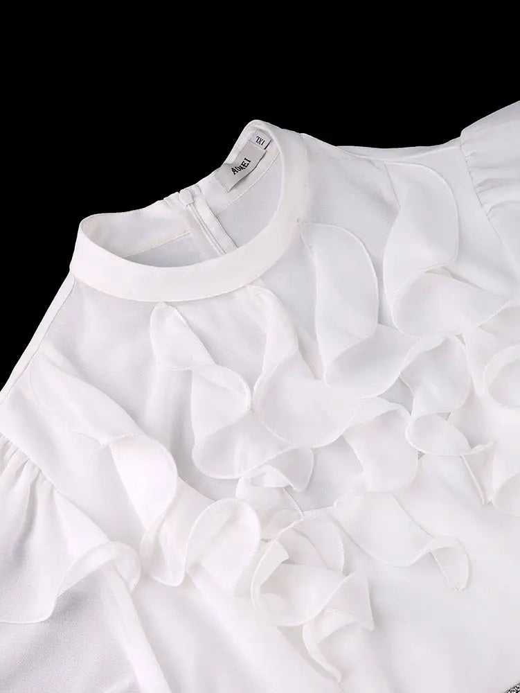 AOMEIDRESS Chiffon A Line Dresses Tiered Ruffles Sleeve Stylish Belt