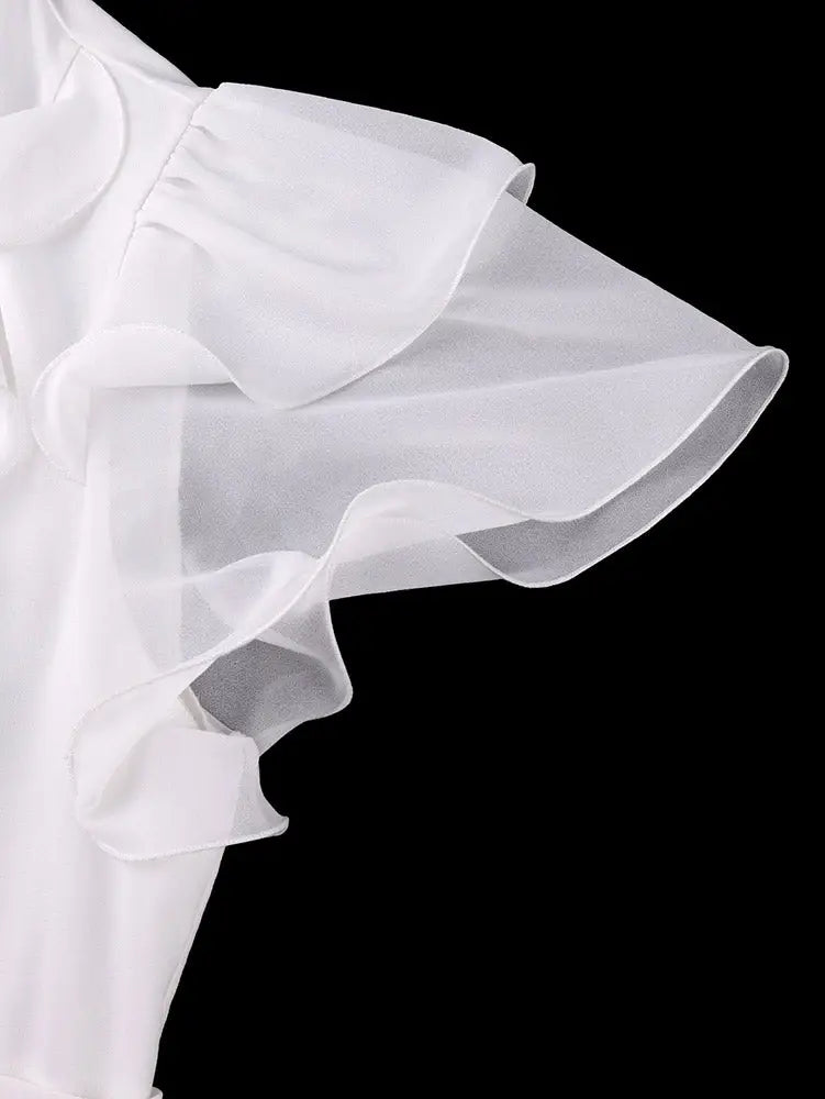 AOMEIDRESS Chiffon A Line Dresses Tiered Ruffles Sleeve Stylish Belt
