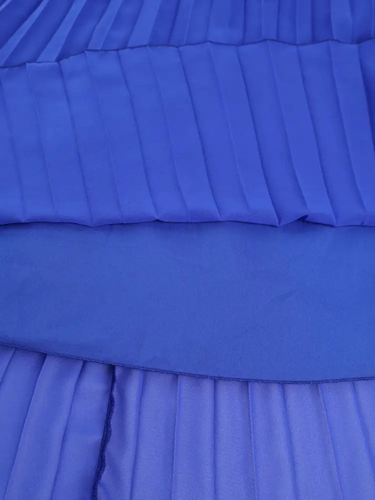 AOMEIDRESS Chiffon Dress V Neck Ruffle Long Sleeve Pleated Rhinestone