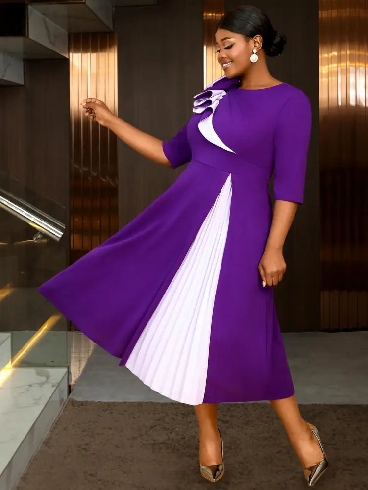 AOMEIDRESS Church Clothes for Women Floral Applique Pleated Gown