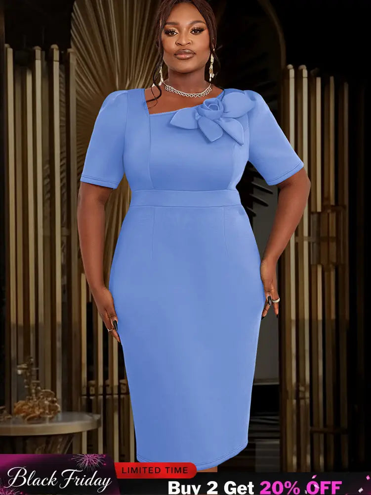 AOMEIDRESS Church Dresses for Woman 2025 3D Flower Formal Party Dress Blue / S