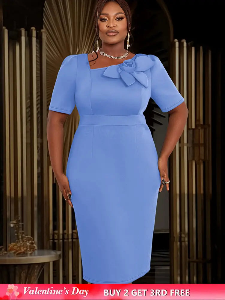 AOMEIDRESS Church Dresses for Woman 2025 3D Flower Formal Party Dress Blue / S