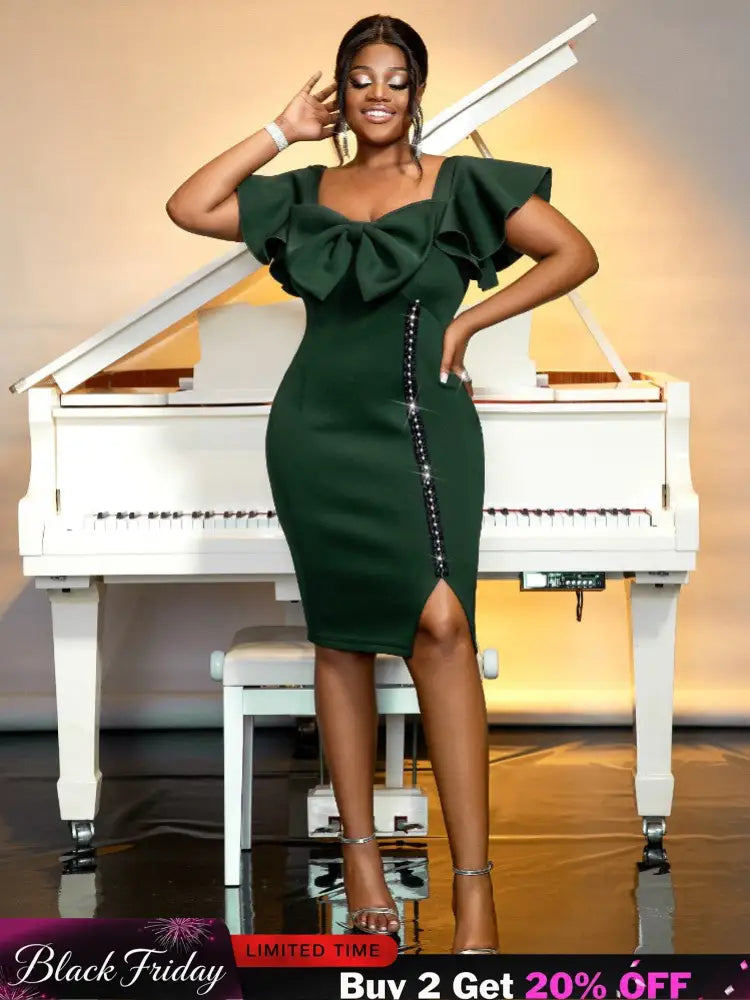 Dark Green Short Sleeve Bodycon Dresses