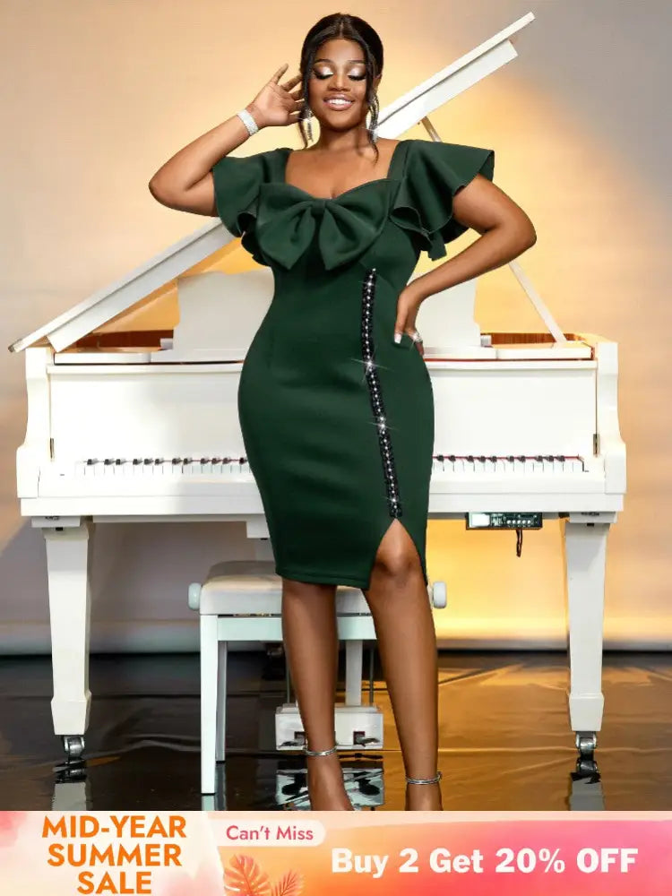 Dark Green Short Sleeve Bodycon Dresses