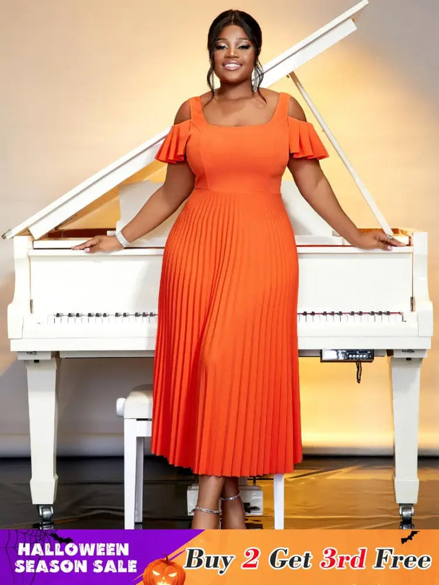 orange cold shoulder elegant dresses for women