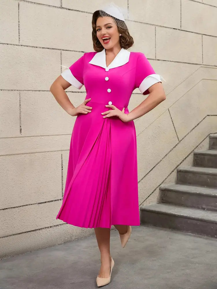 AOMEIDRESS Color Block 50s Swing Dress for Plus Size Women