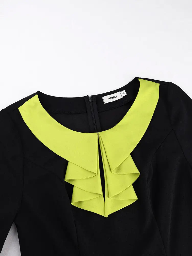 AOMEIDRESS Colorblock A Line Dress Long Sleeves Ruffles Party Gowns