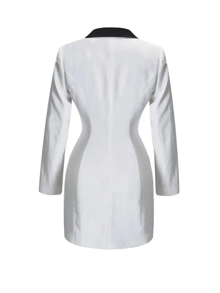 AOMEIDRESS Colorblock Blazer Lapel and Pocket Trim Office Lady Wear