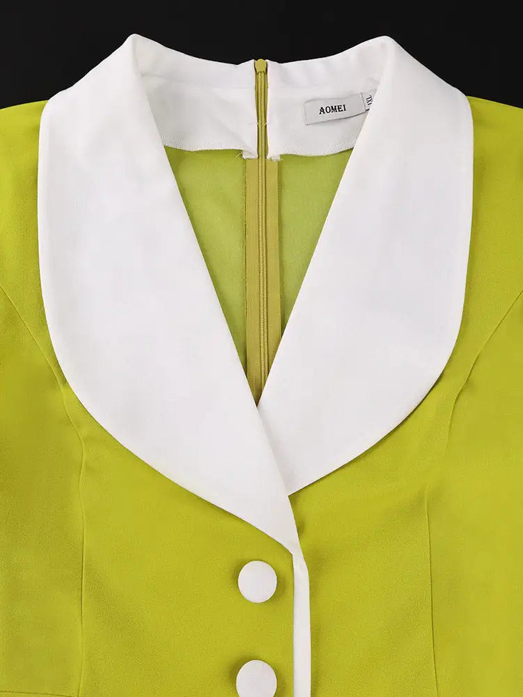 AOMEIDRESS Colorblock Business Dress Turn Down Collar Petal Sleeves