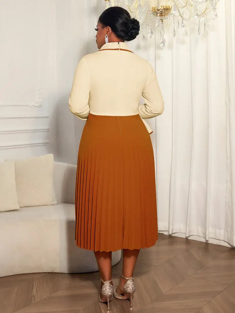 AOMEIDRESS Colorblock Pleated Dress Peplum Church Work Office Gowns