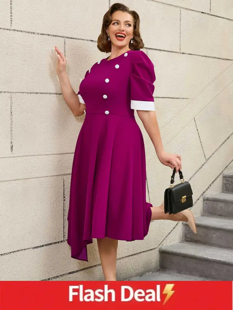 AOMEIDRESS Easter Clothes for Women Color Block 50s Swing Dress