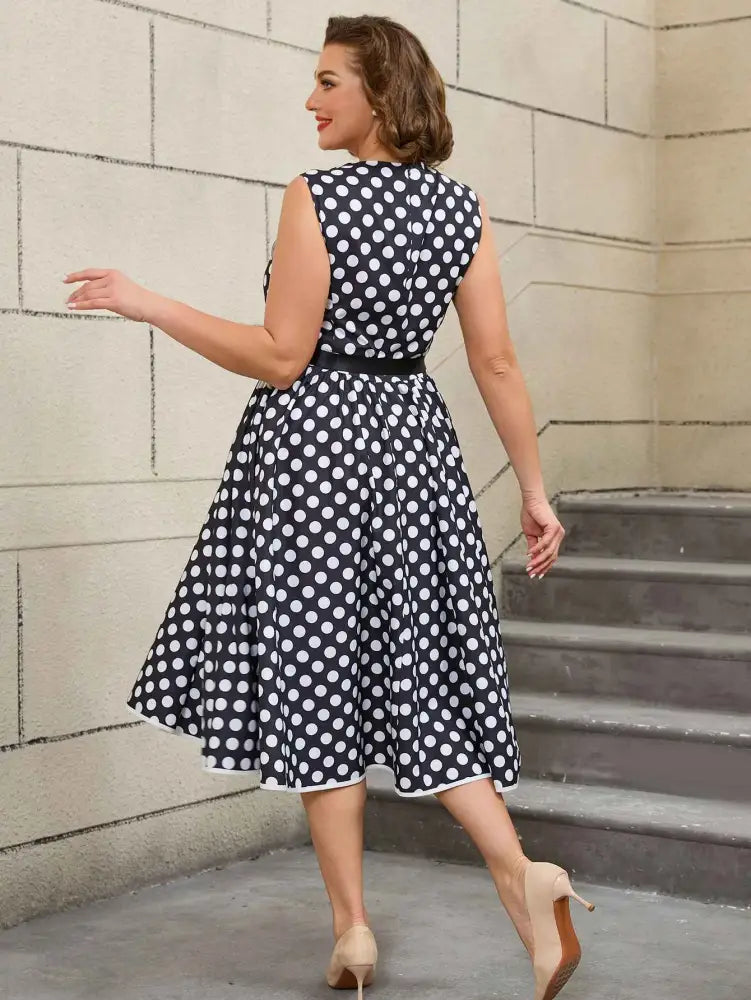 AOMEIDRESS Easter Dress Floral Polka Dot Sleeveless A Line Dress