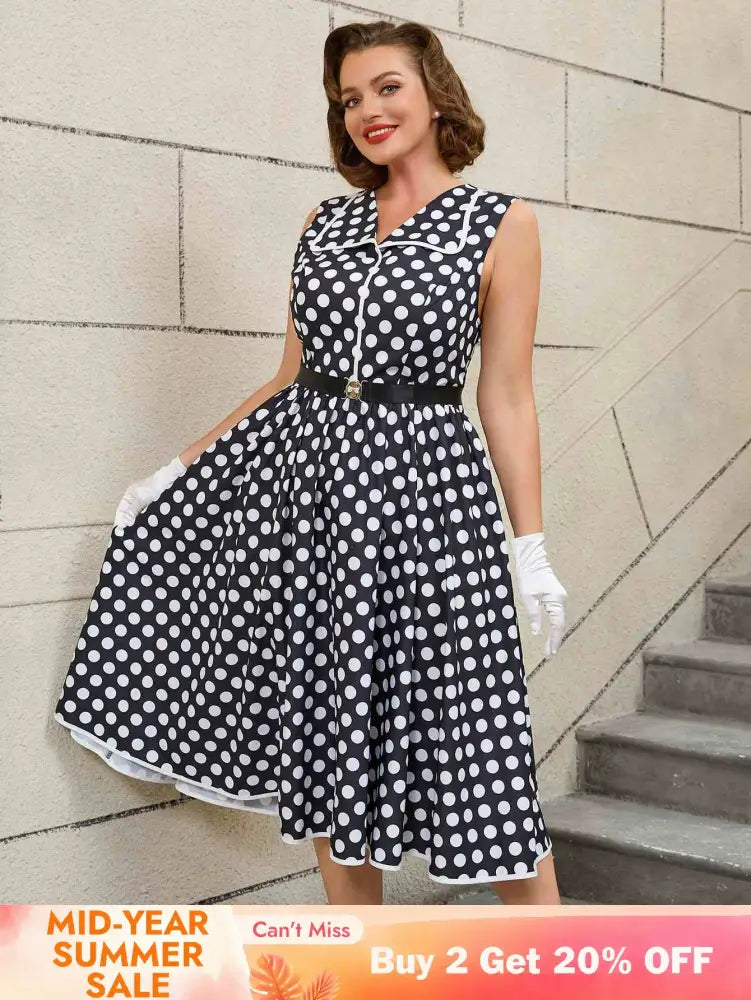 AOMEIDRESS Easter Dress Floral Polka Dot Sleeveless A Line Dress Black / S