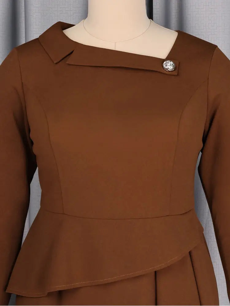 AOMEIDRESS Elegant A Line Dress Asymmetric Neck Long Sleeves Peplum