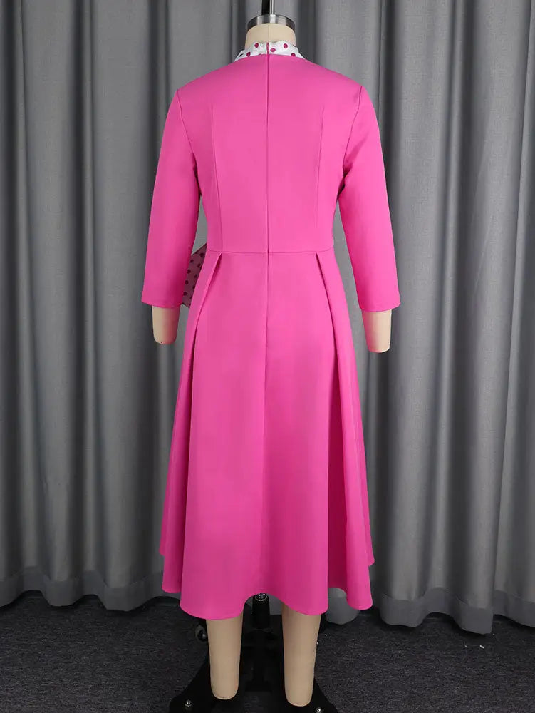AOMEIDRESS Elegant A Line Dress Dot Bow Long Sleeve Sweetheart Neck