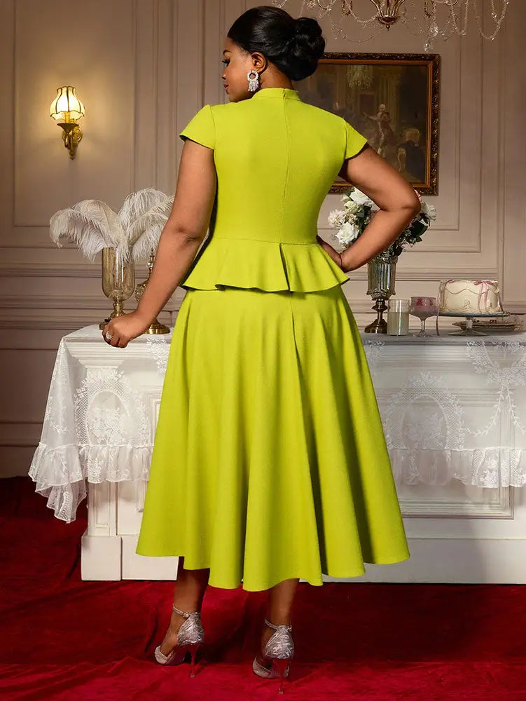 AOMEIDRESS Elegant A Line Dress Keyhole Neck Peplum Church Tea Party