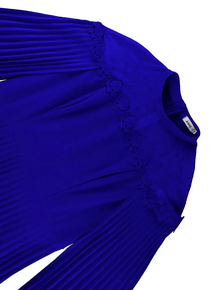 AOMEIDRESS Elegant A Line Dress Pleated Half High Collar Shawl sleeves