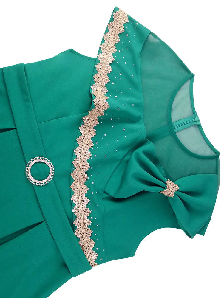 AOMEIDRESS Elegant A Line Dresses Mesh Patchwork Diamond Shiny Lace Bowtie Business Party