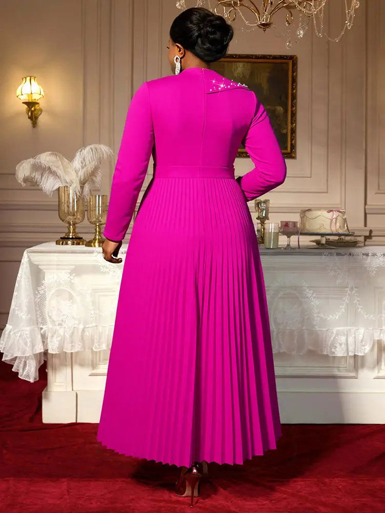 AOMEIDRESS Elegant A Line Maxi Pleated Beading Dress for Wedding Party