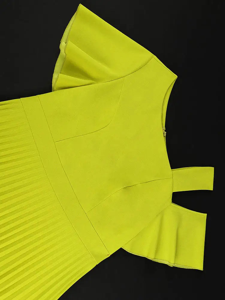 AOMEIDRESS Elegant A Line Pleated Dress One Shoulder Peplum Sleeves