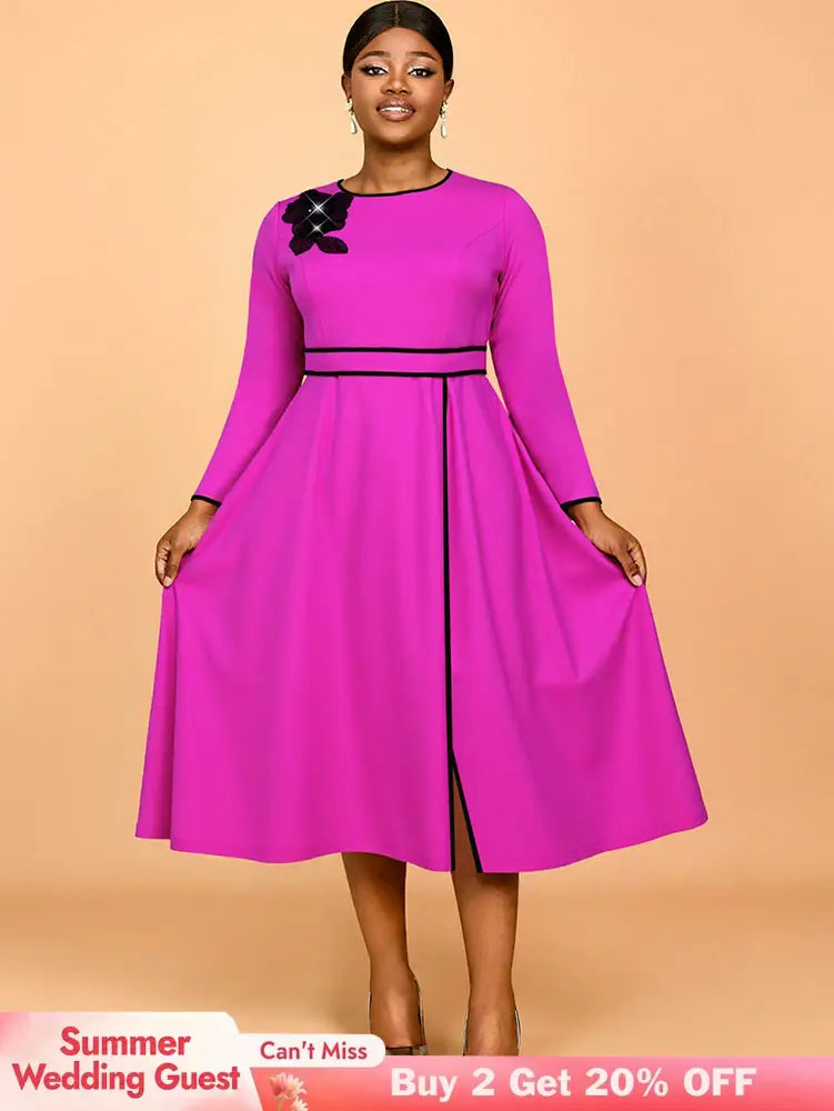 AOMEIDRESS Elegant A Line Pleated Dress with Applique for Party Church RO / S