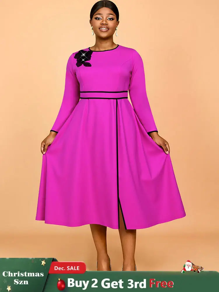 AOMEIDRESS Elegant A Line Pleated Dress with Applique for Party Church RO / S