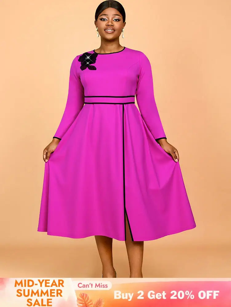 AOMEIDRESS Elegant A Line Pleated Dress with Applique for Party Church RO / S