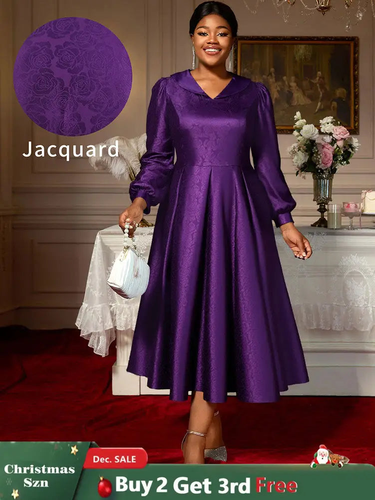 AOMEIDRESS Elegant A Line Pleated Jacquard Party Wedding Guest Dress DarkPurple / S