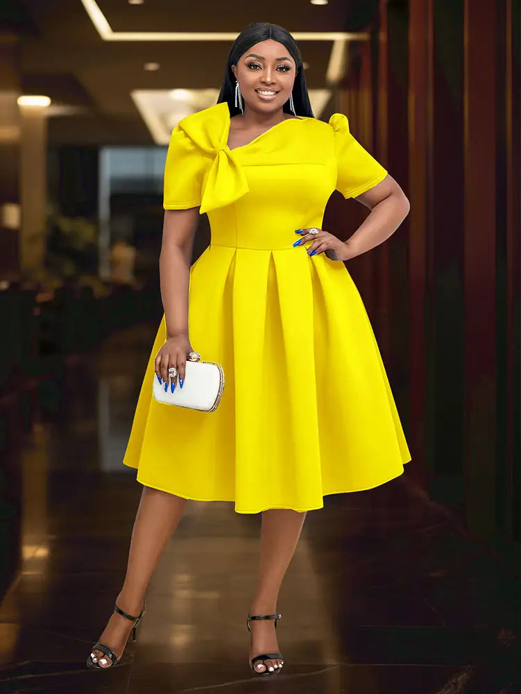 AOMEIDRESS Elegant A Line Wedding Guests Dress With A Bow Puff Sleeve