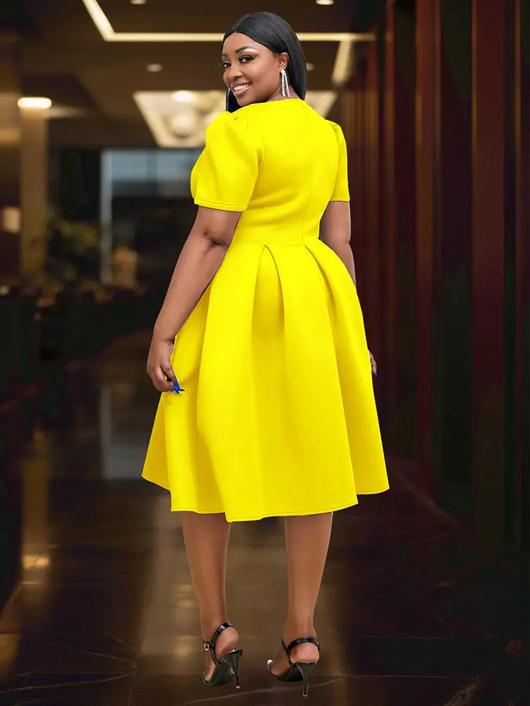 AOMEIDRESS Elegant A Line Wedding Guests Dress With A Bow Puff Sleeve