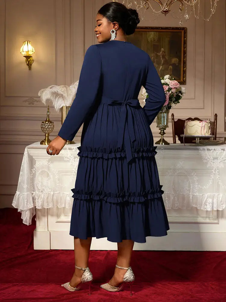 AOMEIDRESS Elegant Autumn Winter Midi Pleated Dress for Office Church