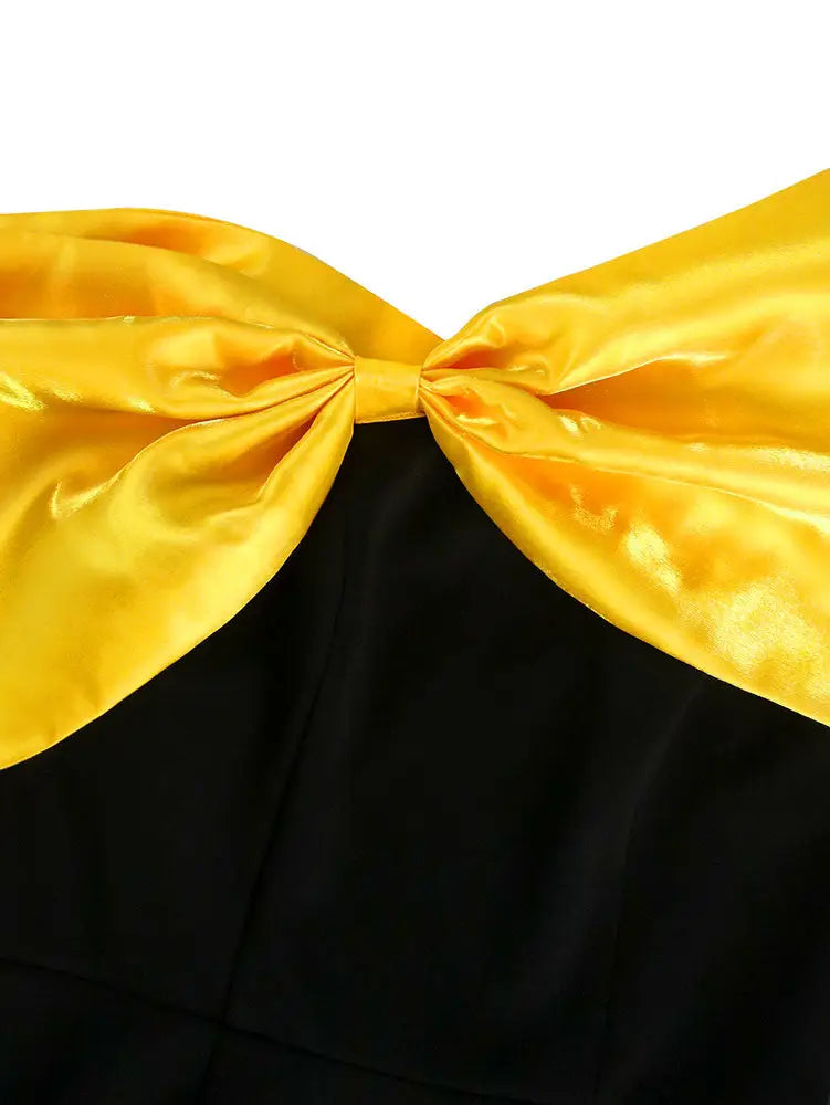 AOMEIDRESS Elegant Black Dresses With Yellow Bow For Wedding Guest