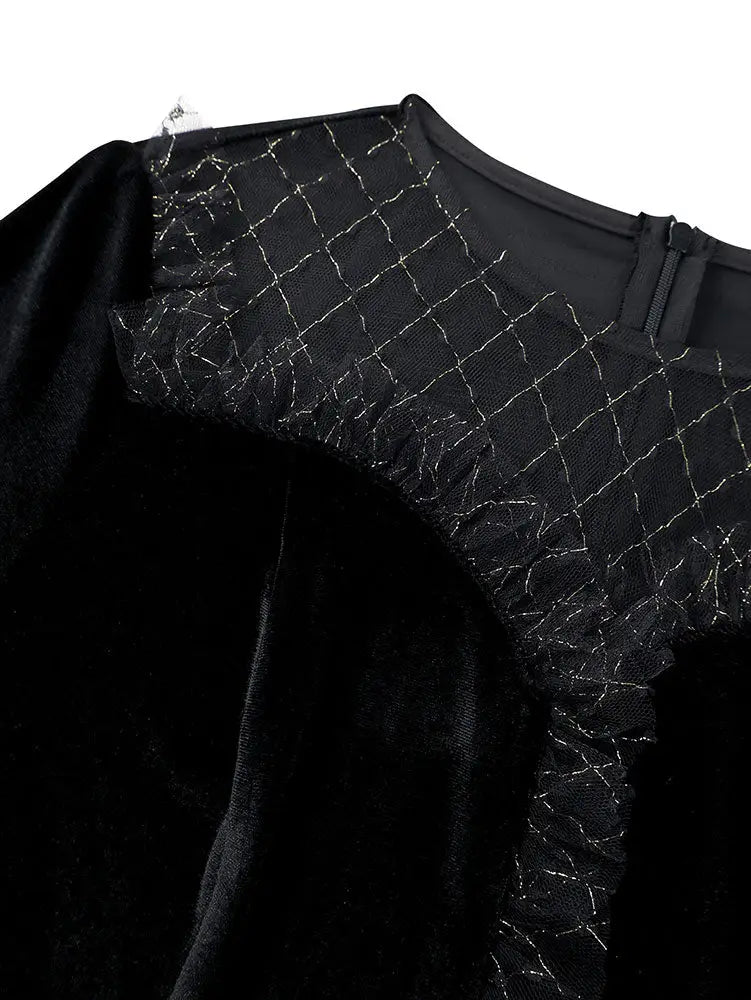 AOMEIDRESS Elegant Black Velvet Dress Tulle Bodycon Evening Party